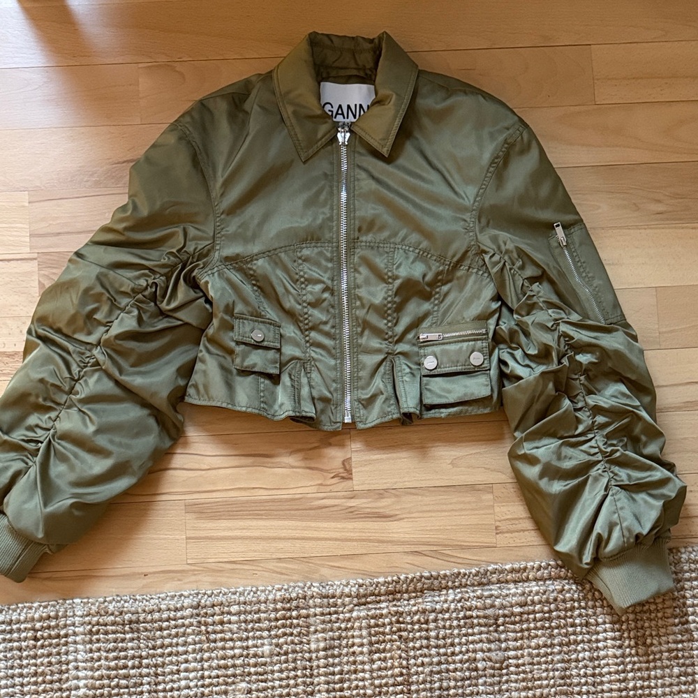 Ganni Women's Khaki Bomber Jacket